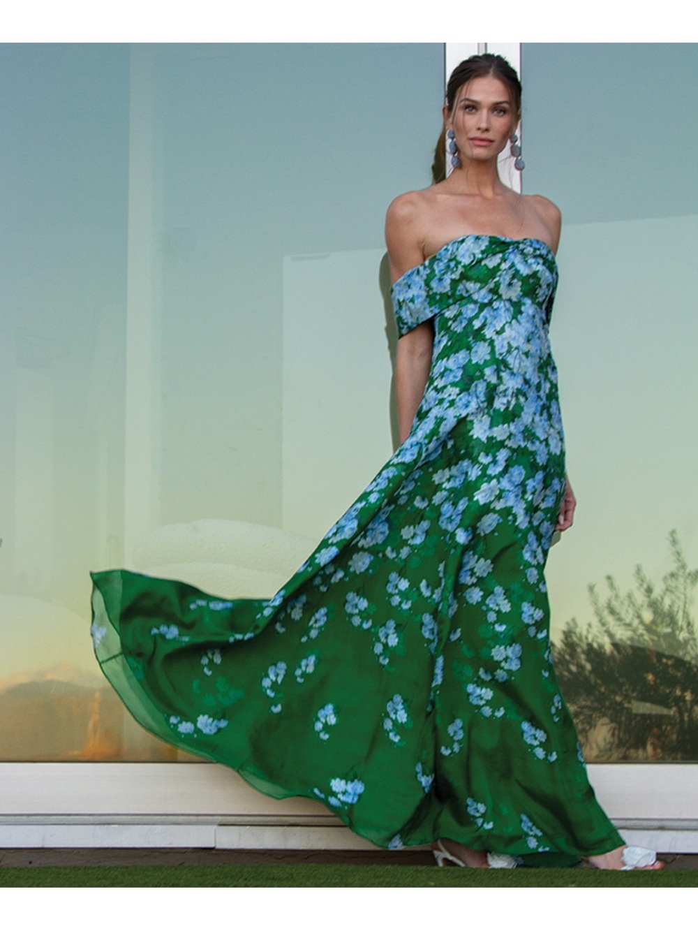Sachin + Babi Green and Blue Strapless Floral Maxi Dress